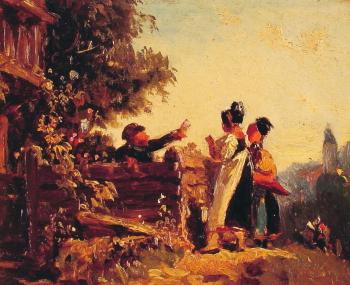 Swabian Girls at a Garden Fence Swabian Girls at a Garden Fence